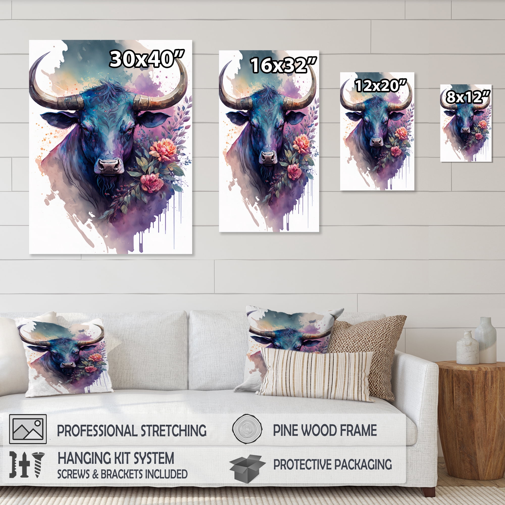 Designart Cute Taurus Floral Art II Canvas Wall Art