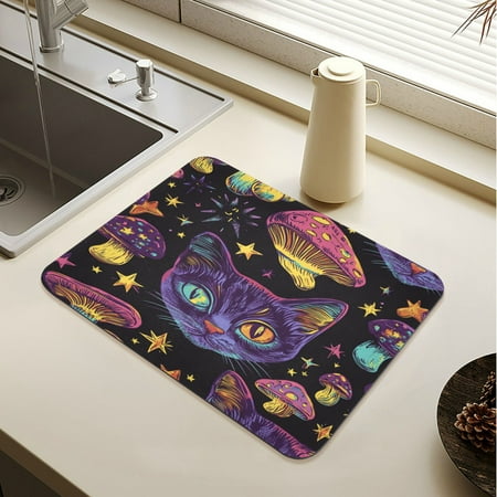 

Wobogo Violet Cat with Different Pupils Dish Drying Mats Diatomaceous Earth Super Absorbent Non-slip Rubber Sole 19.7×15.7in