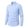 thumbnail image 4 of Dwelliawo Men Linen Cotton Button Down Shirt Long Sleeve Collared Top Lightweight Breathable Solid Color With Chest Pocket Casual For Summer Beach Office Daily Wear Light Blue L, 4 of 5
