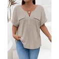 thumbnail image 2 of EASYBRAUS Women Plus Size Short Sleeve Zip Front Ribbed T Shirt Loose Fit Summer 2025 1XL-5XL, 2 of 5