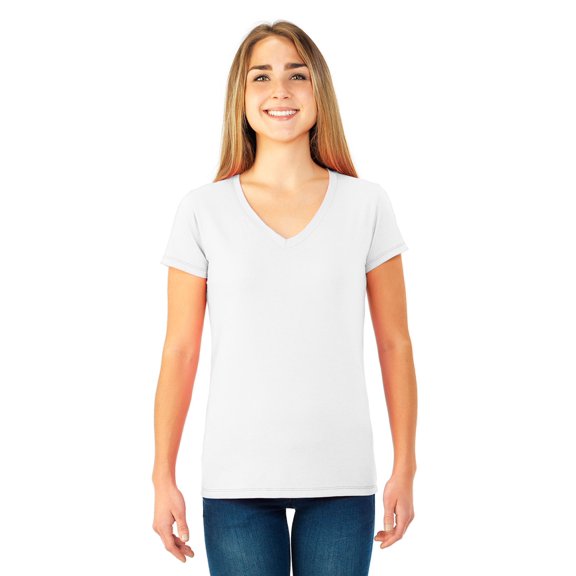 Ladies' 4.7 oz Sofspun® Jersey Junior V-Neck T-Shirt WHITE XL