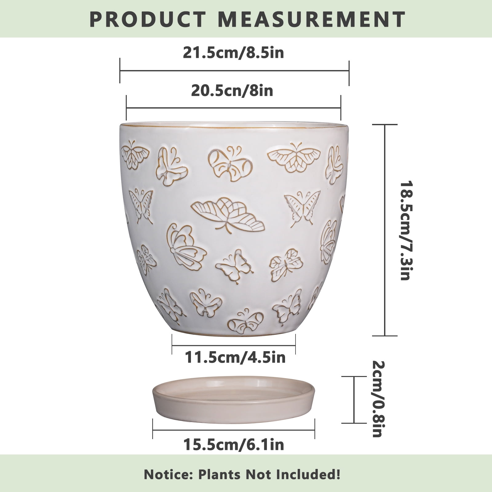 Ordivic 8 inch White Ceramic Planter with Saucer & Drainage, Rustic Decorative Vintage Flower Pots for Indoor Snake Plants,African Violet