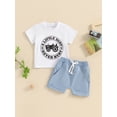 thumbnail image 4 of Aojekbee Toddler Boy Summer 2 Pcs Outfit Letter Print Short Sleeve T-Shirt with Solid Color Shorts for Summer, 4 of 10