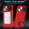 thumbnail image 6 of Case for iPhone 13, with Sliding Camera Cover, with Rotating Finger Ring Holder Magnetic Bracket Hybrid Hand Grip Protective Shockproof Phone Case Cover for iPhone 13 - Red, 6 of 10