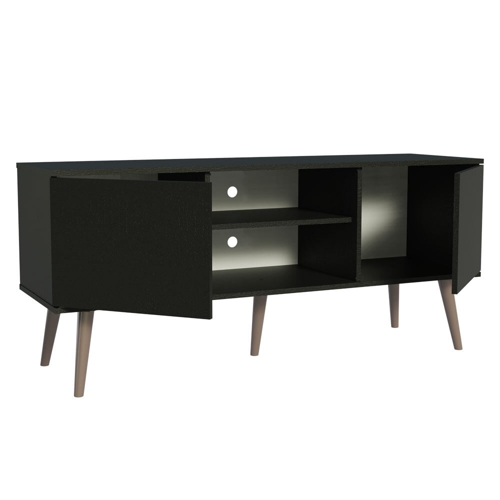 Madesa TV Stand Console with 2 Doors and 2 Shelves with Cable Management for 50, 55 Inch Media Storage Media Console Office Entertainment Center Wooden Television Cabinet - Black