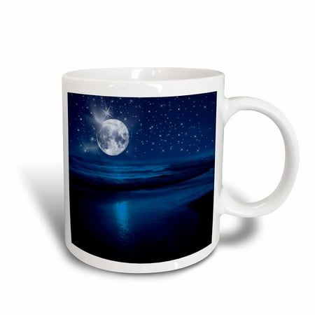 Where To Buy Cool Mugs 3dRose Full moon shining in a starry sky on the beach where the ocean meets land., Ceramic Mug, 15-ounce ()