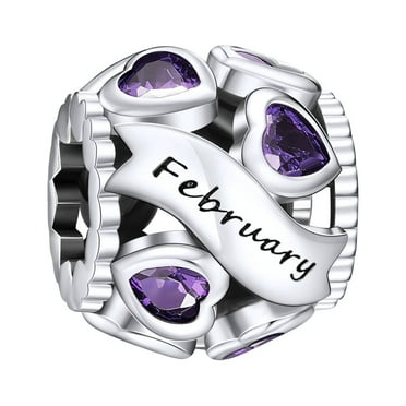 NINGAN February Birthstone Charms for Pandora Bracelets 925 Sterling Silver Love Heart Openwork Bead Charms