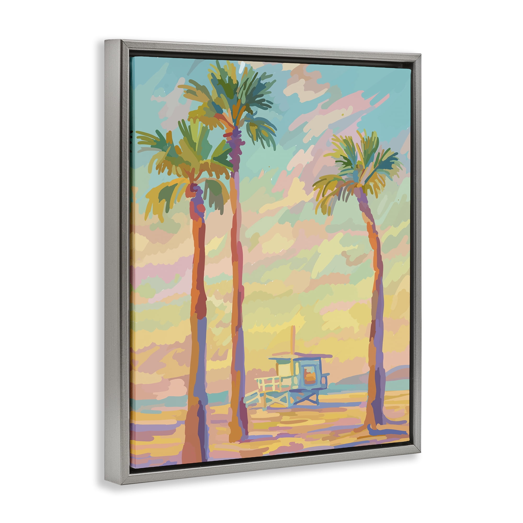 Stupell Industries Beachside Palms Abstraction Gray Framed Floater Canvas Wall Art, design by Amelia Noyes