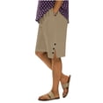 thumbnail image 4 of Costeam Womens Plus Size Linen Blend Bermuda Shorts Front And Back Patch Pockets Adjustable Drawstring Elastic High Waist Loose Straight Mid Thigh Summer Casual Bottoms, 4 of 8