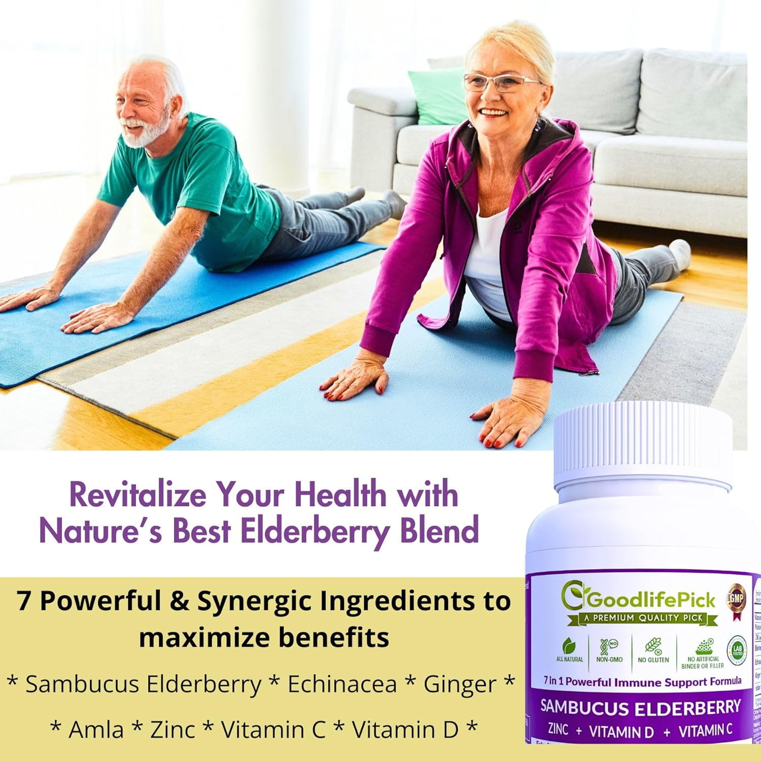 GoodlifePick Elderberry Supplement with Zinc, Vitamin C & D, Immune Support, Antioxidant, 90 Capsules