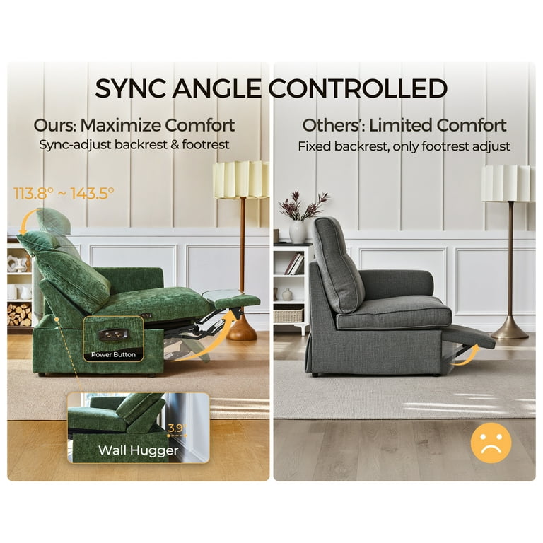 BEDEEP Chenille Power Recliner, Green - Walmart.com