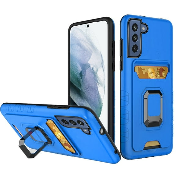 Phone Case for Samsung Galaxy S22 Wallet Case Designed with Credit Card Holder & Ring Stand Kickstand Heavy Duty Hybrid Armor Cover for Galaxy S22 - Blue