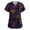 Dark Purple #057, variant on Womens Mardi Gras Scrub Tops Sparkly Short Sleeve Glitter Scrubs Feathers Print Carnival V Neck Nursing Uniform with Pockets Black XL