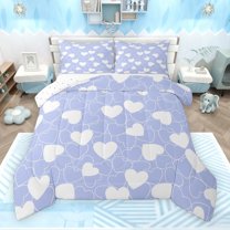 Feelyou Kawaii Love Heart Bedding Comforter Set for Kids, Romantic Valentines Day Twin Comforter Sets, Cute Blue Cartoon Reversible Bedding Set, Microfiber Bedroom Decor, 2pcs