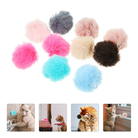 FOLOYORI 10Pcs Plush Fluffy Balls Kitten Toy for Indoor Play and Exercise