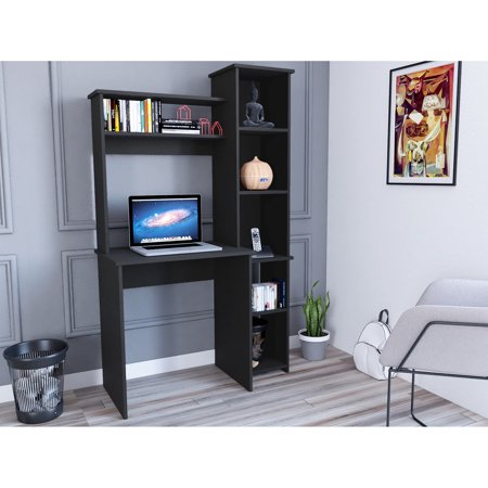 Black Desk With Two Shelves And Five - Office Setup Modern Spacious Space