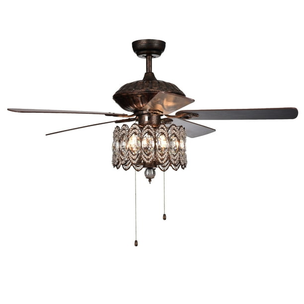 Mariposa 52inch Rustic Bronze Chandelier Ceiling Fan with Crystal