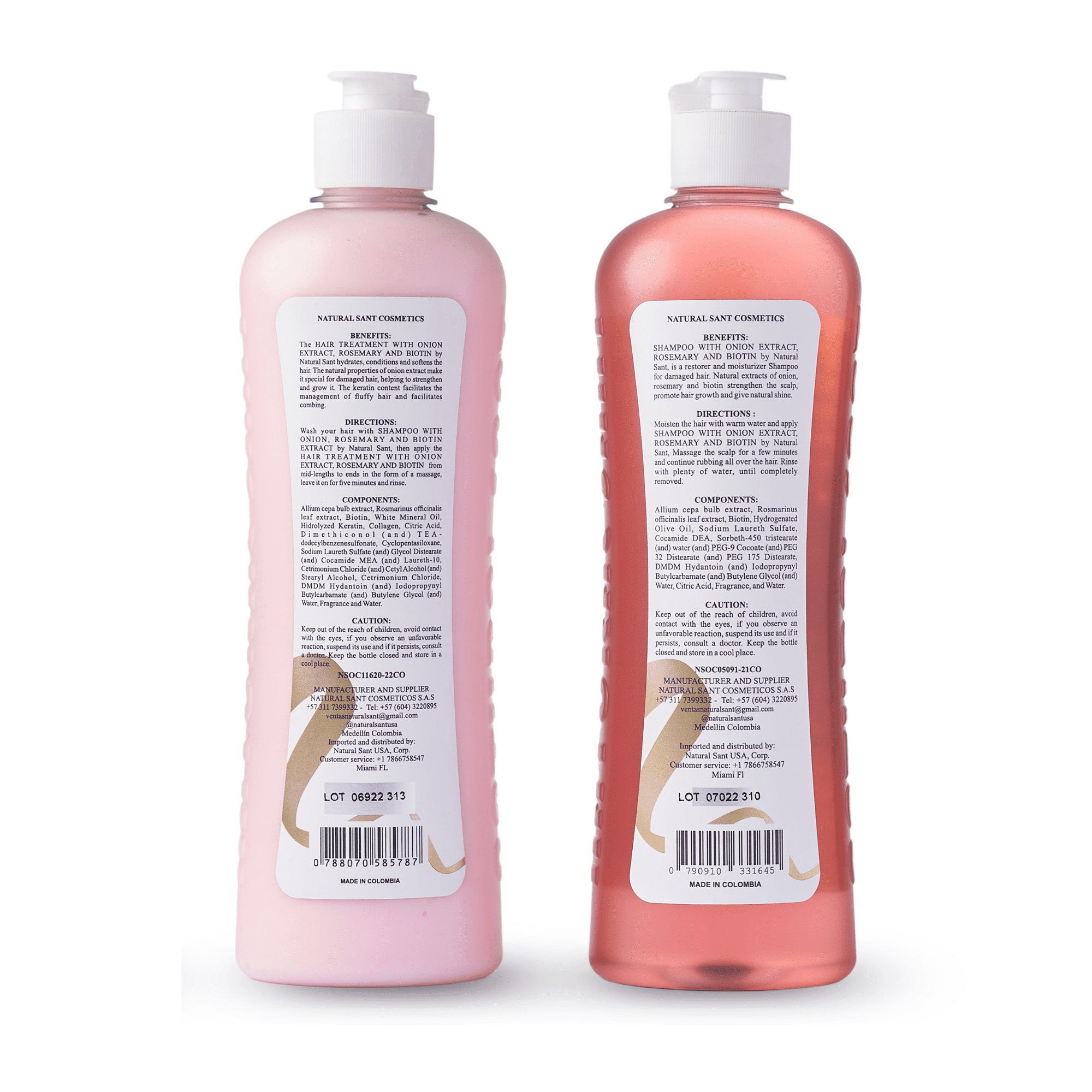  NATURAL SANT - Onion Biotin and Rosemary Shampoo & Treatment  Set for Stronger, Thicker and Longer Hair - Soft and Shine, Hair Loss and  Thinning Hair, Growth Shampoo, Paraben Free