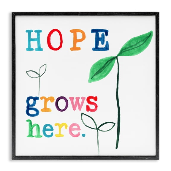 Stupell Industries Contemporary Hope Grows Here Colorful Black Framed Giclee Art, 12 x 12, by June Erica Vess