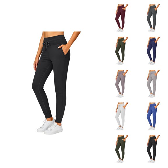 Leggings for Women Elastic High Waist Drawstring Workout Hiking Gym Yoga Pants Fitted Joggers with Pockets