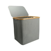 BIGTREE Bamboo Laundry Hamper with Lid Large Collapsible Washing Baskets, Grey