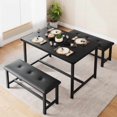 thumbnail image 4 of Dining Table Set for 4 with Upholstered Benches, Space-Saving 3 Piece Kitchen Bench Dining Table Set, Rectangular Dining Table for Home, Kitchen, Dining Room, Rustic Brown, 4 of 9