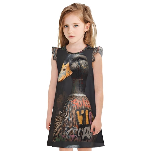 Balery Graffiti Cool Duck Camisón de princesa para niñas, pijama de algodón con mangas abullonadas, suave y bonito.-Large