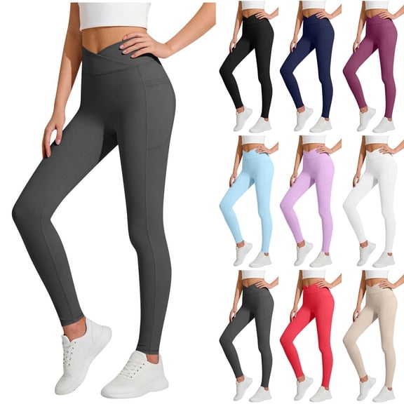 Xdegoge Girls Leggings High Waist Yoga Pants Crossover Athletic Legging Outdoor Workout Gym Sports Pant for Running with Pockets