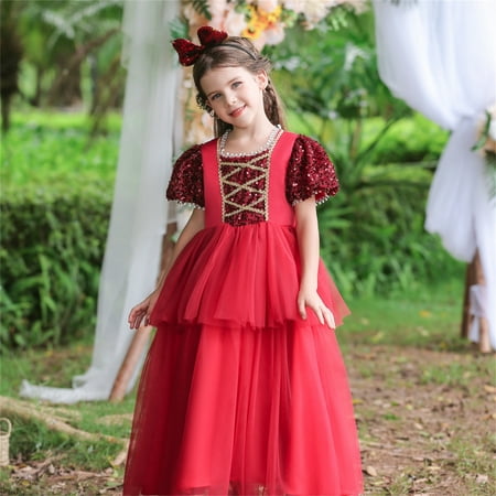 

girls christmas dress Baby Toddler Kids Little Girls Princess Wedding Birthday Dress Xmas Clothes Sequin Tulle Dress Pageant Gown Party Dresses With A Hair Band Red 170 Kids Christmas Gifts