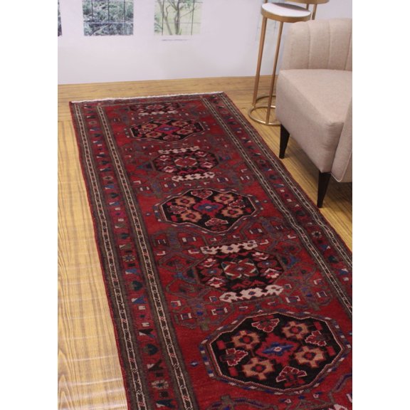 Semi Antique Ahwas Red/Black Runner, 3'7" x 10'1"