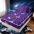 thumbnail image 3 of Erosebridal Galaxy Rainbow Unicorn Zipper Twin Comforter Sets with Fitted Sheet and 2 Pillowcases for Girls, Purple Planet Star Print Zipper Bedding Set, Black Reversible, 4 Pieces, 3 of 7