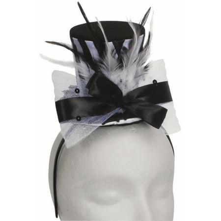 Halloween Steampunk Fancy Mini Top Hat Headband, Black White, One Size