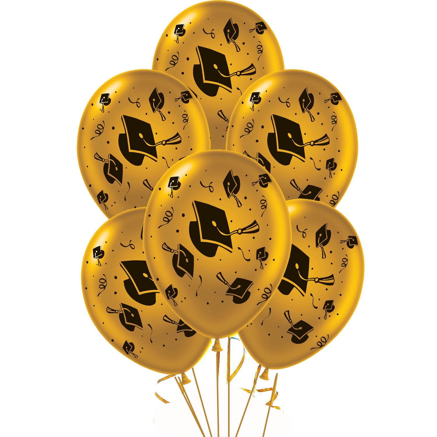 Graduation Balloons 11in Premium Gold with AllOver print black Grad