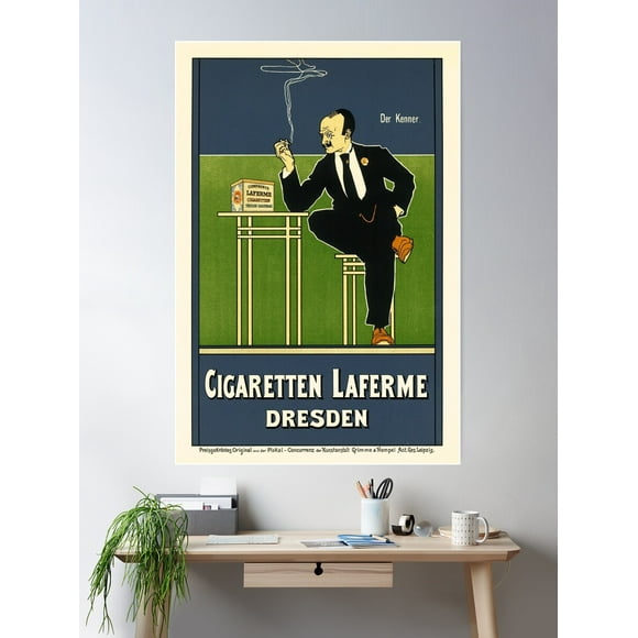 Cigaretten Laferme Dresden 1898 By Fritz Rehm German Tobacco Advertisement Poster Wall Art, Modern Wall Decor For Living Room Bedroom, 24x36 UNFRAMED