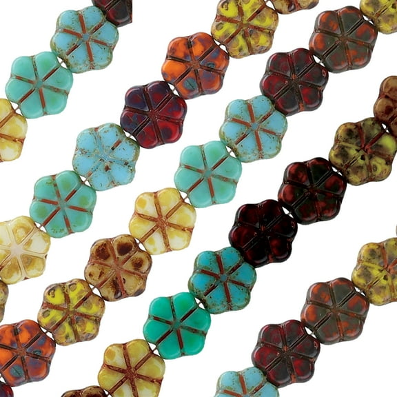 The Beadsmith Czech Glass Strands – Pressed & Table Cut Beads – 6 x 7-Inch Strands, 18 Beads Per Strand – Turquoise Autumn Nature Mix – for Jewelry Making, Decorations & DIY Crafts