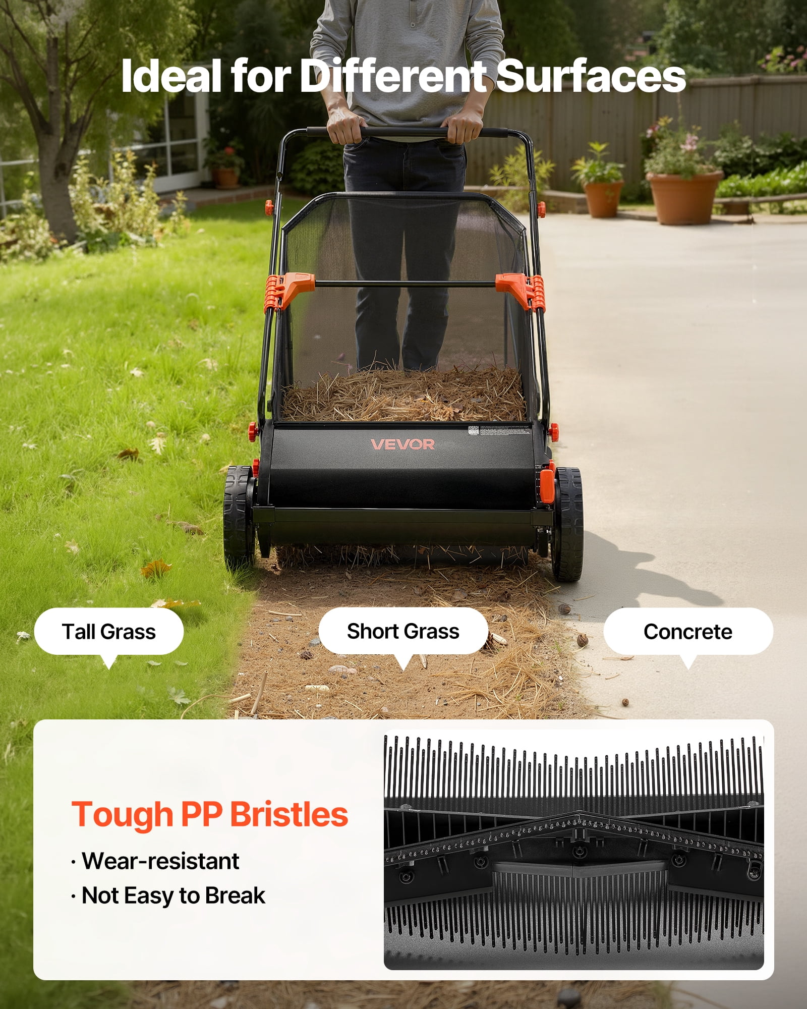VEVOR 3 Packs Lawn Sweeper Brush Replacement, Compatible with VEVOR 30 in Lawn & Leaf Collector Sweepers, Yard Sweeper Brush Paddle with Durable V-Shaped Bristles for Easy Grass Leaf Cleanup