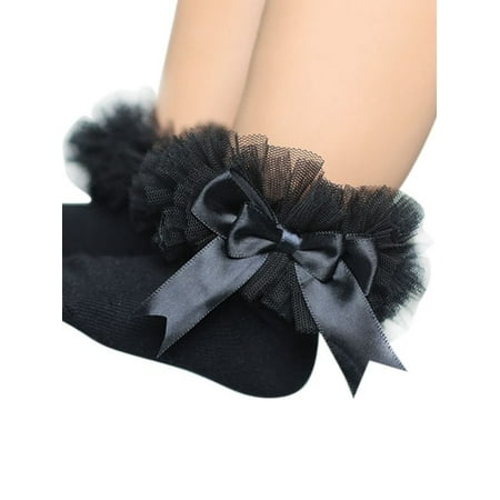 Infant Ruffle Socks - Teen Toddler Baby Girls Elegant Bowknot Ruffles Frilly Trim Princess Lace Ankle Socks for 0-6 Years Toddlers Infants