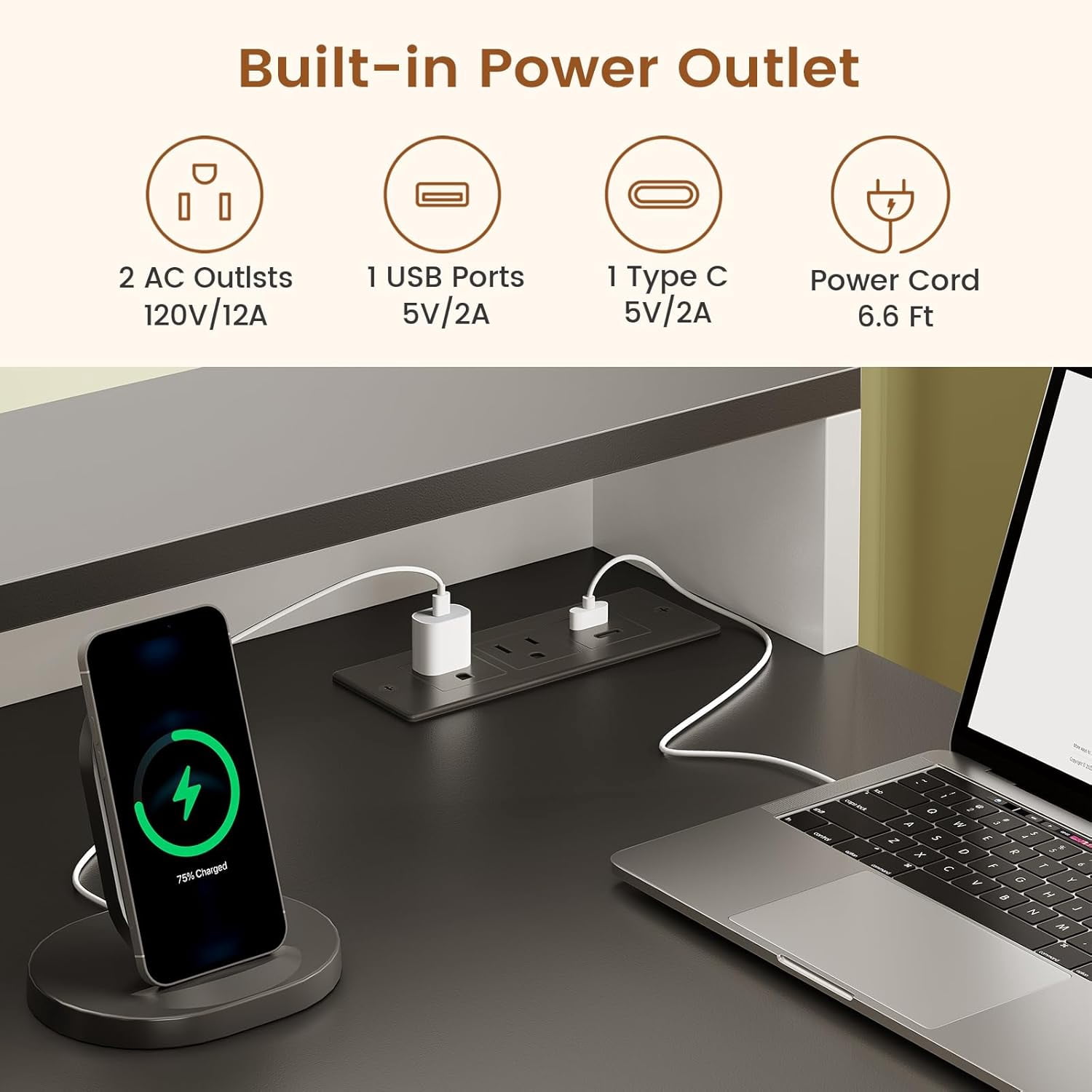 66" Fluted Home Office Desk with Storage, L Shaped Desk with Power Outlets & Monitor Stand, Wood Computer Desk with Drawers & Cabinet, Corner Desk with LED Lights for Bedroom, White