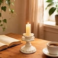 thumbnail image 5 of SOFE White Candle Stick Holder Vintage, Flower Candlestick Holder, 3 Inch Resin Taper Candle Holder Small, Short Rustic Candle Centerpieces for Tables, Wedding, Dining, Party, 5 of 7