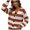 Brown, variant on Women Striped Knit Cardigan V Neck Button Down Oversized Puff Long Sleeve Color Block Sweater Jacket Loose Ribbed Cuff Cropped Knit Outerwear for Spring Fall Daily Vacation