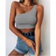 thumbnail image 1 of Top corto acanalado sin mangas con un hombro sexy para mujer, gris (xl) Feliz Sencillez, 1 of 5