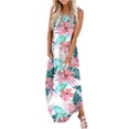 thumbnail image 2 of SMihono Robe Maxi Bohème d'Été pour Femmes Grande Taille Robe Longue Imprimée Sans Manches à Col Rond pour Femmes Robe de Plage Évasée, 2 of 5