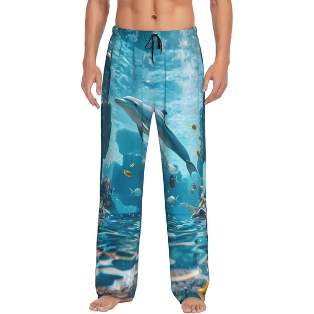 Balery Underwater Dolphin Scene Pantalones de pijama para hombre, pijama ultraligero, pantalón de descanso-X-Large