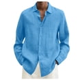 thumbnail image 1 of Designer Spring Summer Men's Casual Cotton Linen Solid Color Long Sleeve Shirts Loose Shirts 5XL, 1 of 5