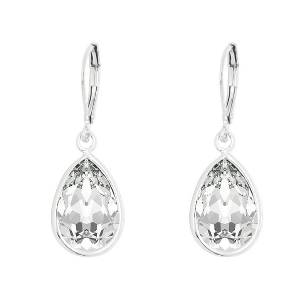 Arete para Mujer con Cristal Fino Swarovski en Forma de Gota– Bañado en Rodio– Arete Elegante y Brillante, Aretes de Mujer de Moda– Joyería para Mujer de Moda– Regalo especial Ortiz Espinosa Temporada