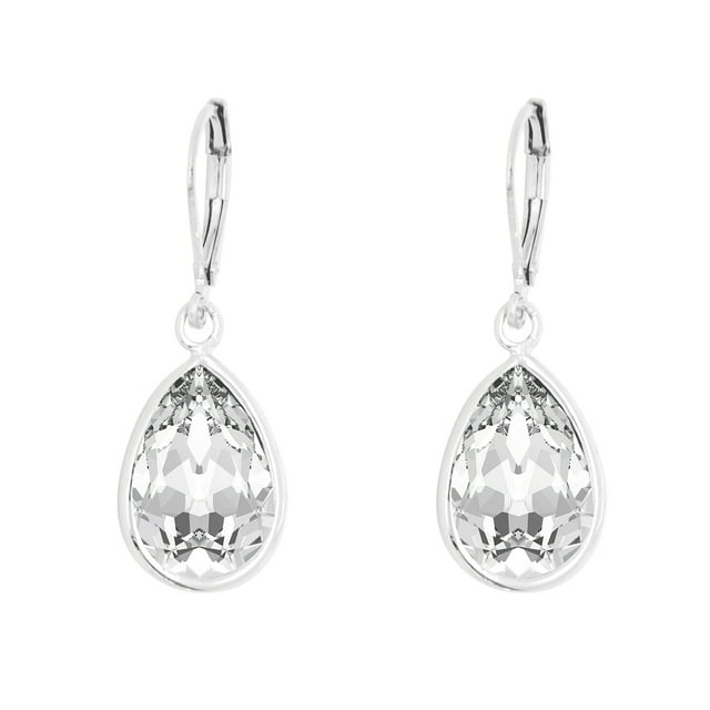 Arete para Mujer con Cristal Fino Swarovski en Forma de Gota– Bañado en Rodio– Arete Elegante y Brillante, Aretes de Mujer de Moda– Joyería para Mujer de Moda– Regalo especial Ortiz Espinosa Temporada