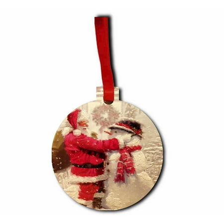 Making A Christmas Tree Santa Making a Snowman Flat Round Shaped Hardboard Hanging Christmas Holiday Tree Ornament Made in the U.S.A. ()