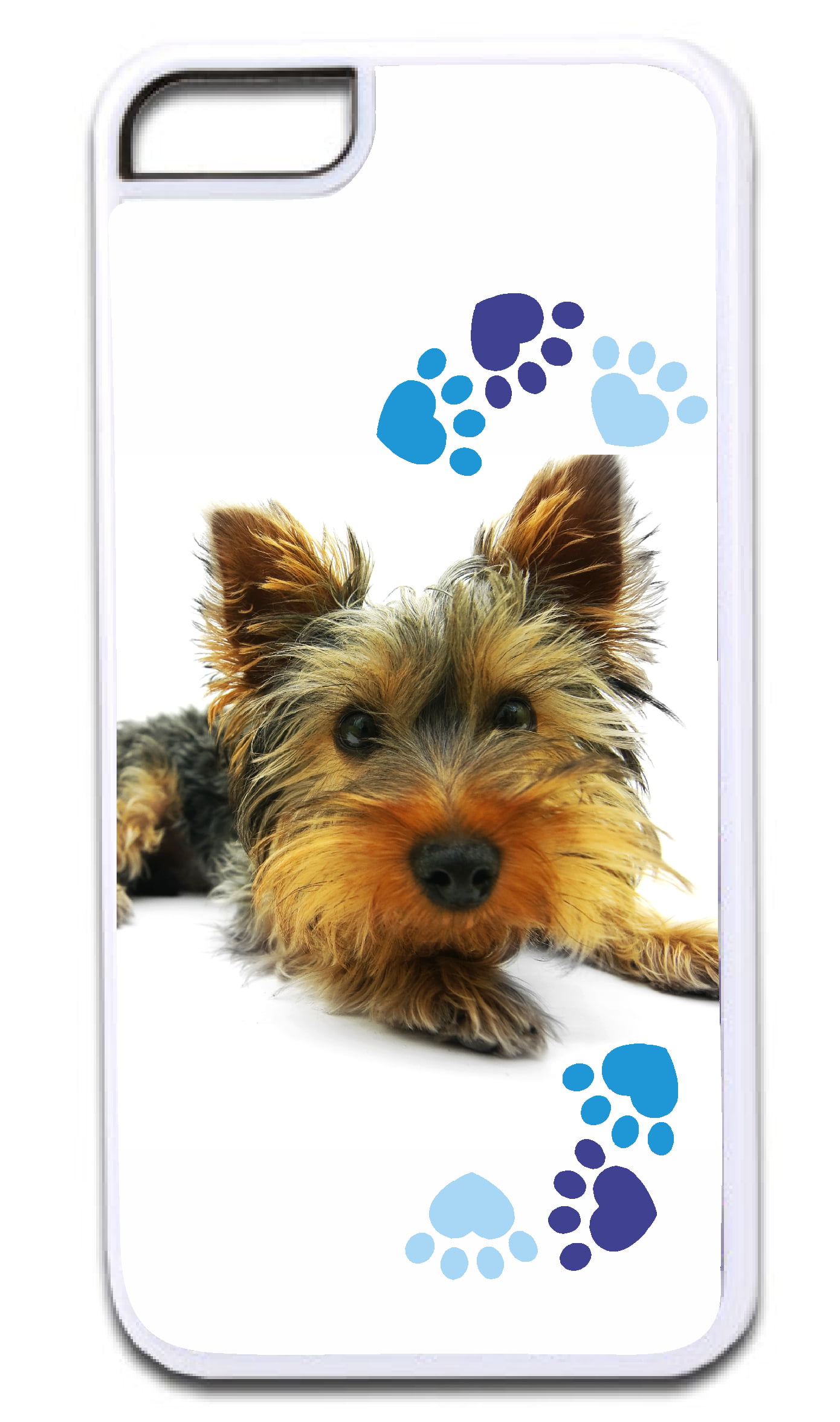 Yorkie Puppy Dog and Blue Pawprint Hearts Design White Rubber Case for the Apple iPhone 6 / iPhone 6s - iPhone 6 Accessories - iPhone 6s Accessories