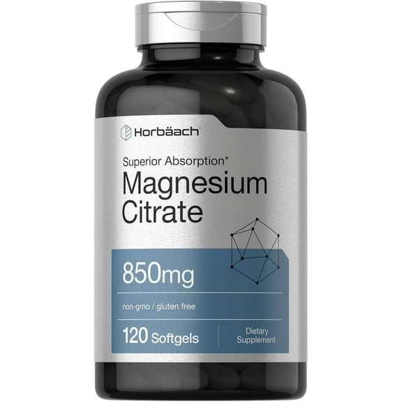 Magnesium Citrate | 850mg | 120 Softgels | for Men and Women | by Horbäach