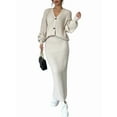 thumbnail image 2 of Conjunto de Dos Piezas para Mujer: Suéter de Punto de Larga, Abrigo Abotonado, Top y Falda Larga Ajustada, Ropa de Otoño. Albaricoque S, 2 of 9